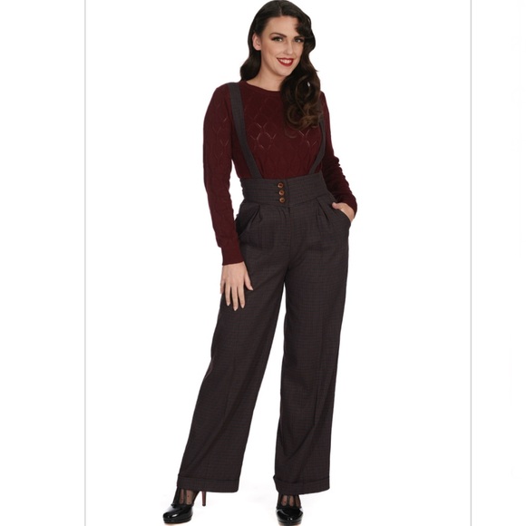 Jenny Check Suspender Trousers in Green - Picture 6 of 10